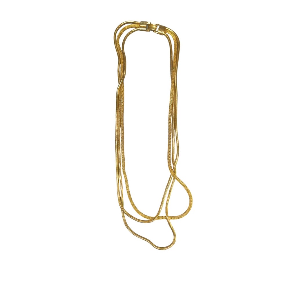Vintage Gold Tone Multi Strand Snake Mesh Chain Necklace Triple Layered 22 Inch - Picture 1 of 2